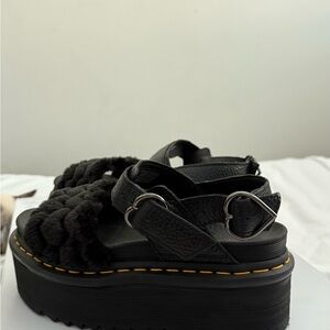 Dr. Martens Black Fluffy Platform Sandals